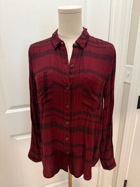 Burgundy and black Striped Button-Up Shirt